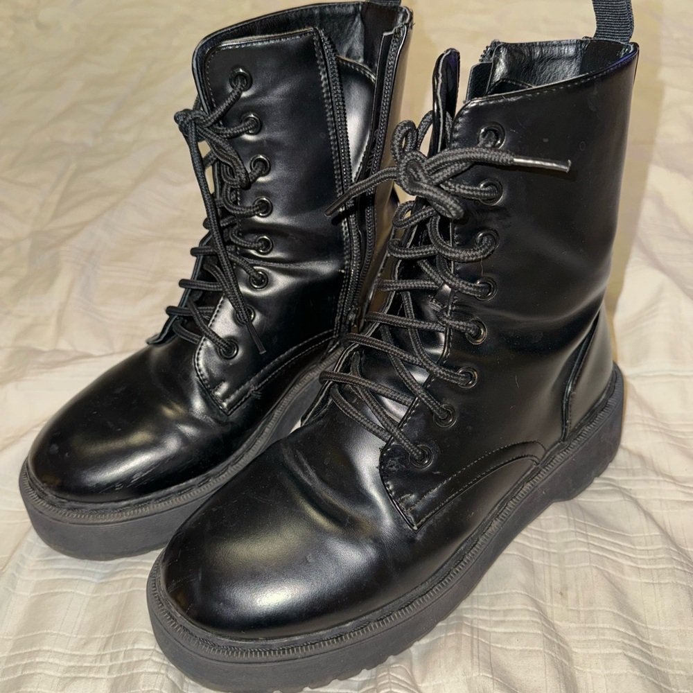 Black Lace-Up Combat Boots